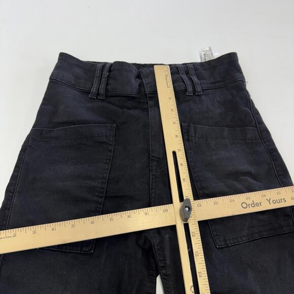 Zara Jeans Womens 6 Black High Rise Straight Leg Utility Patch Pockets Denim - Picture 7 of 9